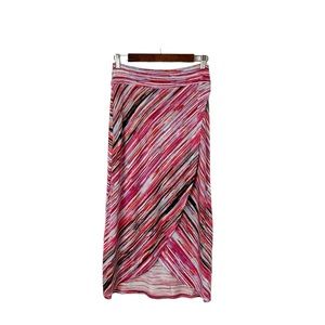 Faux Wrap Jersey Knit Stripe Midi Skirt Size Small